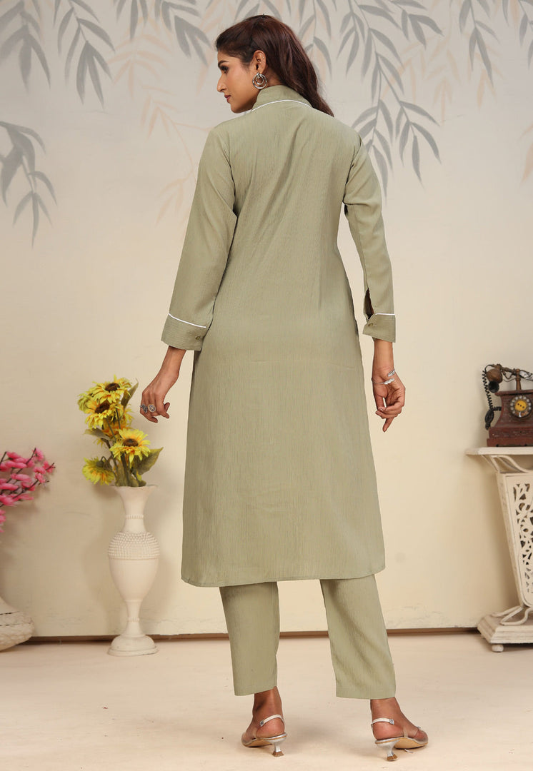 Pista Green Cotton Kurta Set With Pant