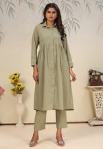 Load image into Gallery viewer, Pista Green Cotton Kurta Set With Pant
