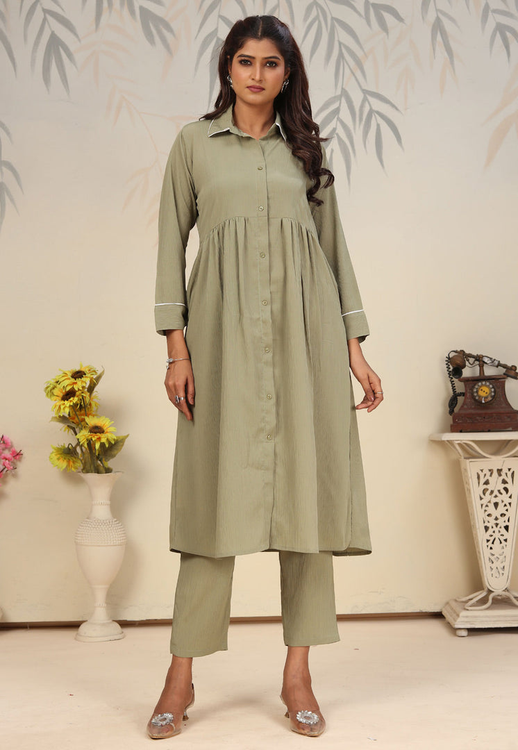 Pista Green Cotton Kurta Set With Pant