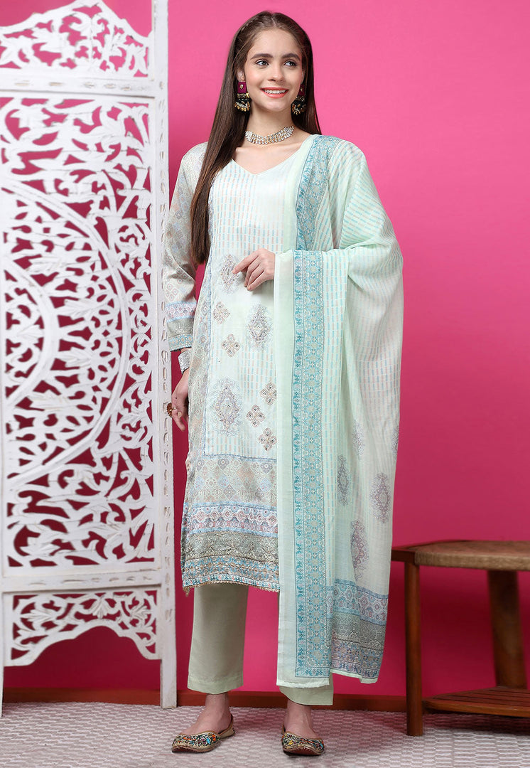 Pista Green Cotton Pant Style Suit