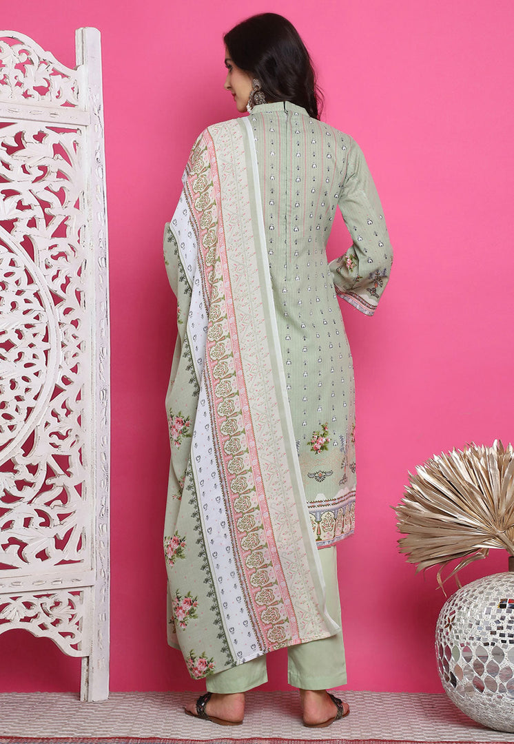 Pista Green Cotton Pant Style Suit