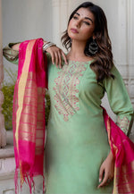 Load image into Gallery viewer, Pista Green Cotton Readymade Pakistani Suit
