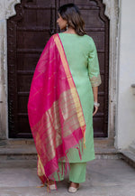 Load image into Gallery viewer, Pista Green Cotton Readymade Pakistani Suit
