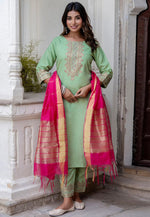 Load image into Gallery viewer, Pista Green Cotton Readymade Pakistani Suit
