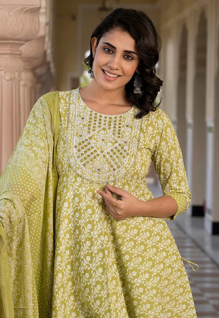 Pista Green Cotton Readymade Pant Style Suit
