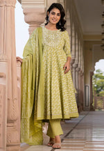 Load image into Gallery viewer, Pista Green Cotton Readymade Pant Style Suit
