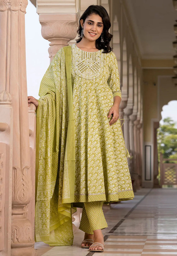 Pista Green Cotton Readymade Pant Style Suit