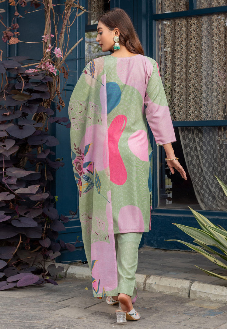 Pista Green Cotton Readymade Pant Style Suit