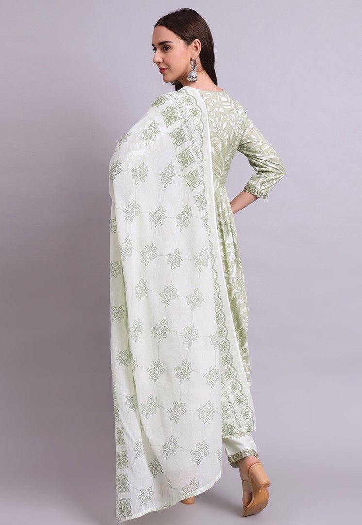 Pista Green Cotton Readymade Pant Style Suit