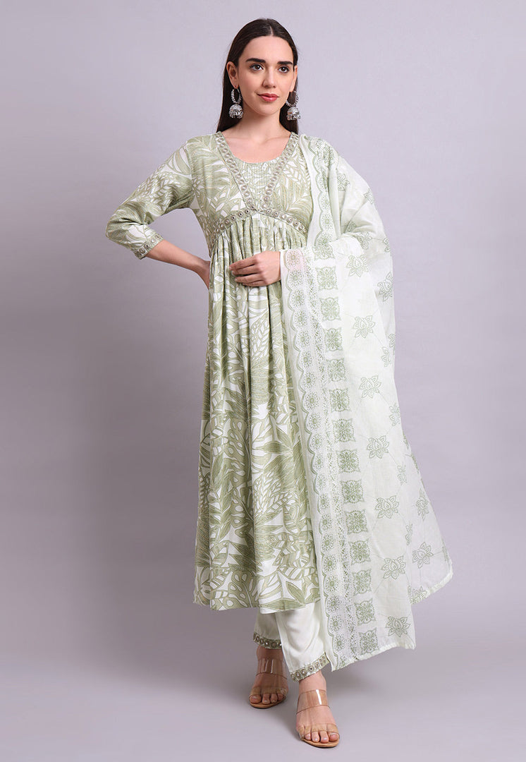 Pista Green Cotton Readymade Pant Style Suit