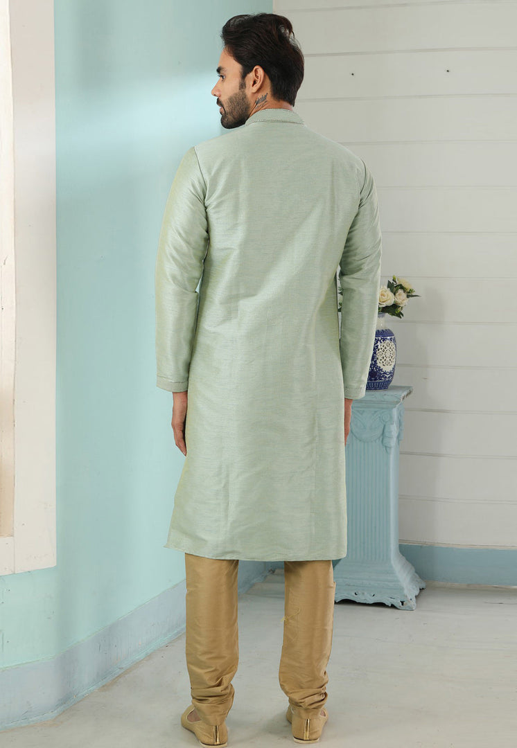 Pista Green Dupion Silk Kurta Pajama