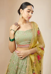 Pista Green Georgette Circular Lehenga Choli