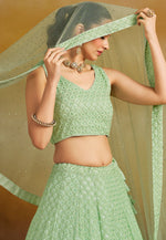 Load image into Gallery viewer, Pista Green Georgette Circular Lehenga Choli
