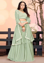 Load image into Gallery viewer, Pista Green Georgette Layered Lehenga Choli
