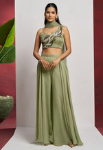 Load image into Gallery viewer, Pista Green Georgette Palazzo With Crop Top
