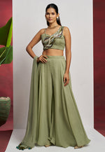 Load image into Gallery viewer, Pista Green Georgette Palazzo With Crop Top
