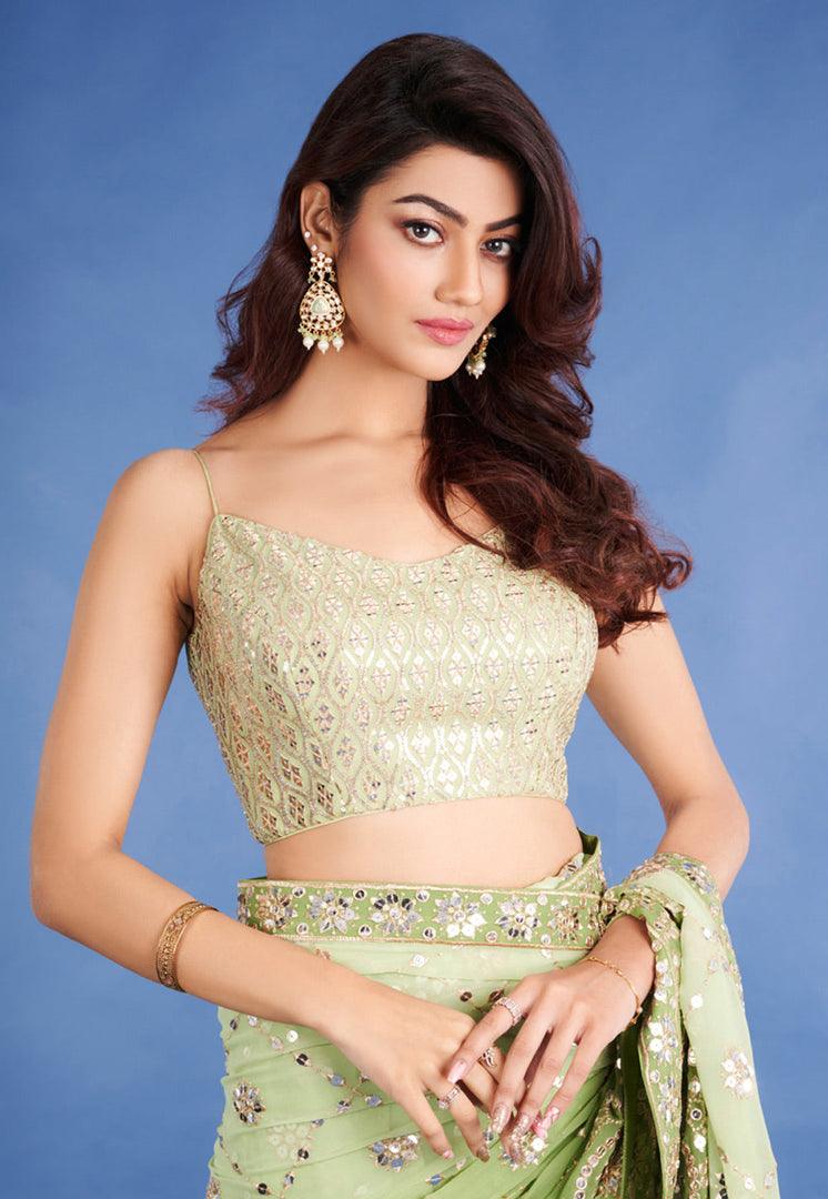 Pista Green Georgette Saree With Blouse