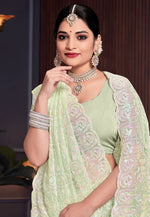 Load image into Gallery viewer, Pista Green Georgette Saree With Blouse
