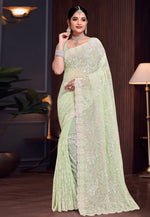 Load image into Gallery viewer, Pista Green Georgette Saree With Blouse
