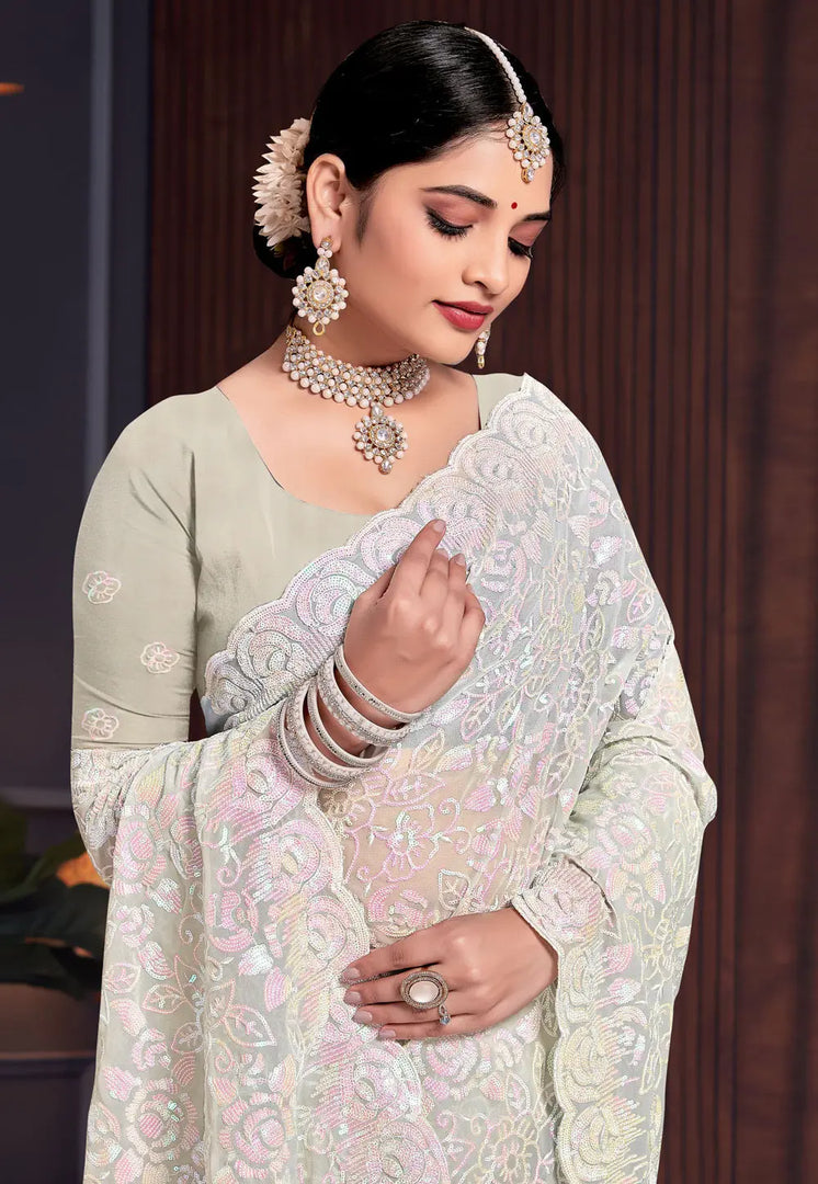 Pista Green Georgette Saree With Blouse