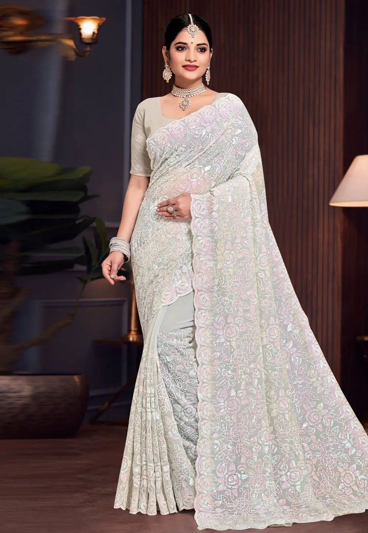 Pista Green Georgette Saree With Blouse