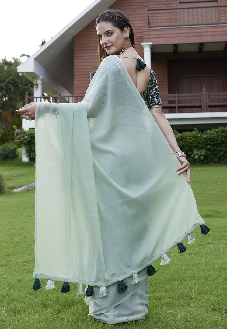 Pista Green Georgette Saree With Blouse