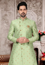 Load image into Gallery viewer, Pista Green Jacquard Indo Western Suit
