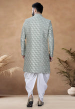 Load image into Gallery viewer, Pista Green Jacquard Indo Western Suit
