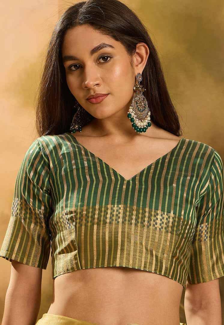 Pista Green Khadi Saree With Blouse