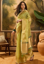 Load image into Gallery viewer, Pista Green Khadi Saree With Blouse
