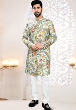 Load image into Gallery viewer, Pista Green Linen Indo Western Suit
