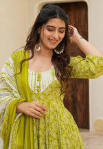 Load image into Gallery viewer, Pista Green Muslin Readymade Anarkali Suit
