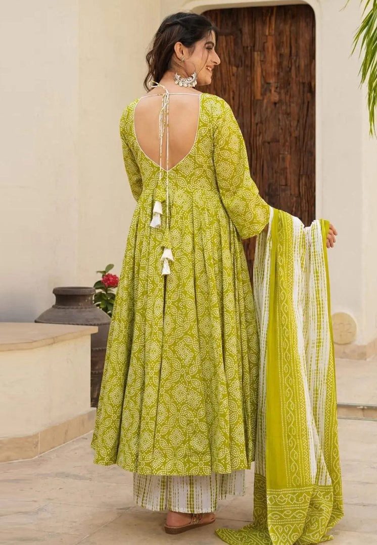 Pista Green Muslin Readymade Anarkali Suit
