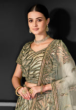Load image into Gallery viewer, Pista Green Net A Line Lehenga Choli
