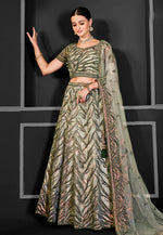 Load image into Gallery viewer, Pista Green Net A Line Lehenga Choli
