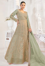 Load image into Gallery viewer, Pista Green Net Embroidered Anarkali Suit
