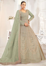 Load image into Gallery viewer, Pista Green Net Embroidered Anarkali Suit
