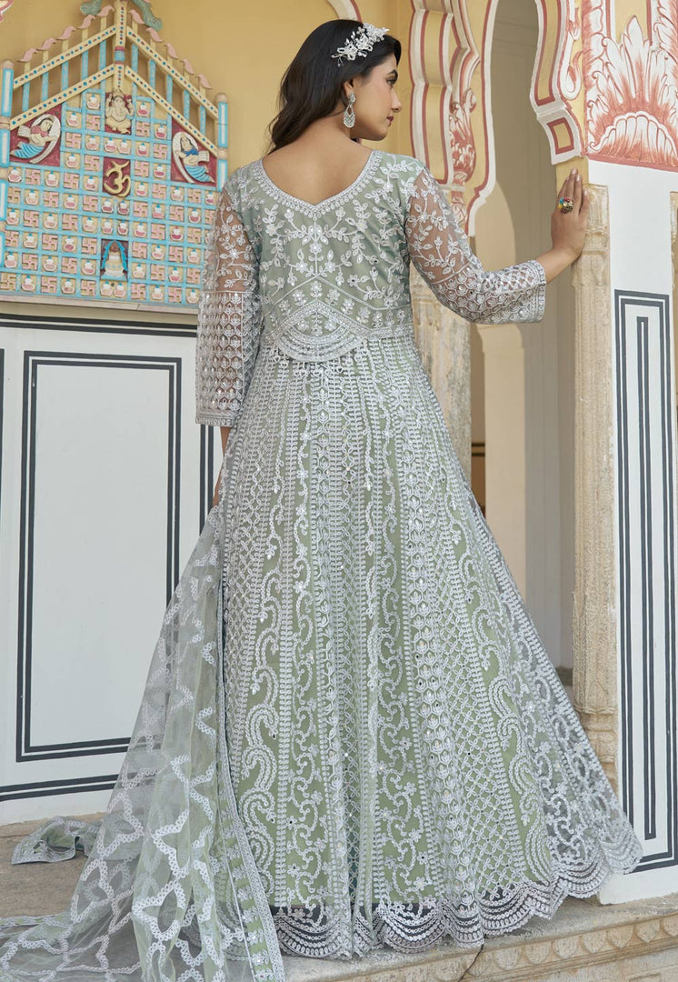 Pista Green Net Embroidered Anarkali Suit