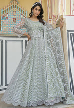 Load image into Gallery viewer, Pista Green Net Embroidered Anarkali Suit
