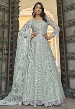 Load image into Gallery viewer, Pista Green Net Embroidered Anarkali Suit
