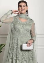 Load image into Gallery viewer, Pista Green Net Embroidered Long Anarkali Suit
