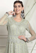 Load image into Gallery viewer, Pista Green Net Embroidered Long Anarkali Suit
