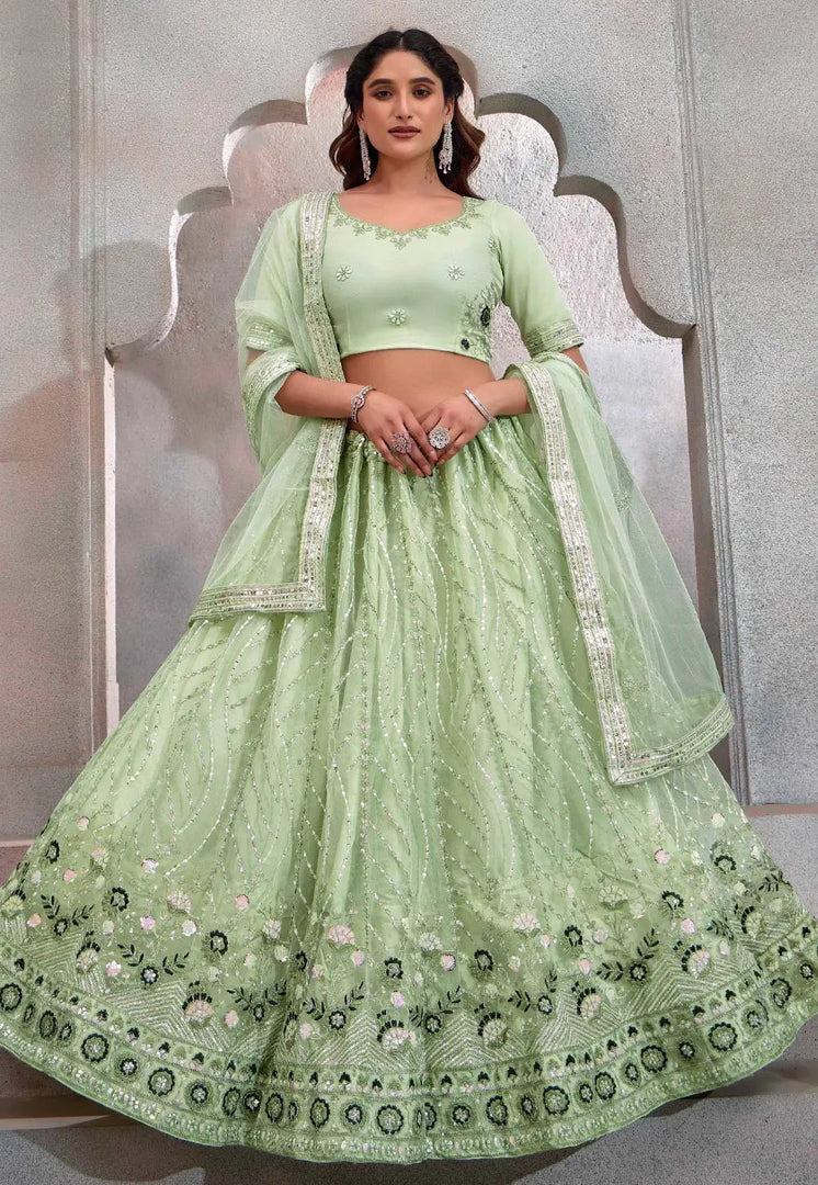 Pista Green Net Lehenga Choli
