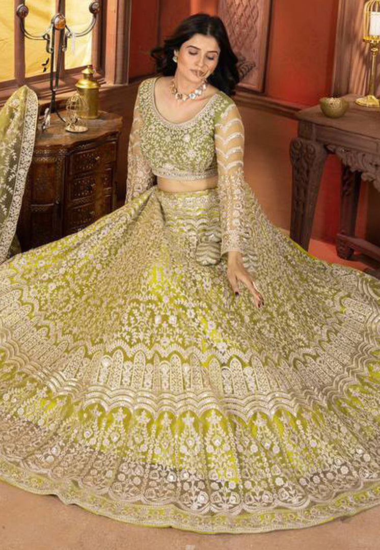 Pista Green Net Lehenga Choli