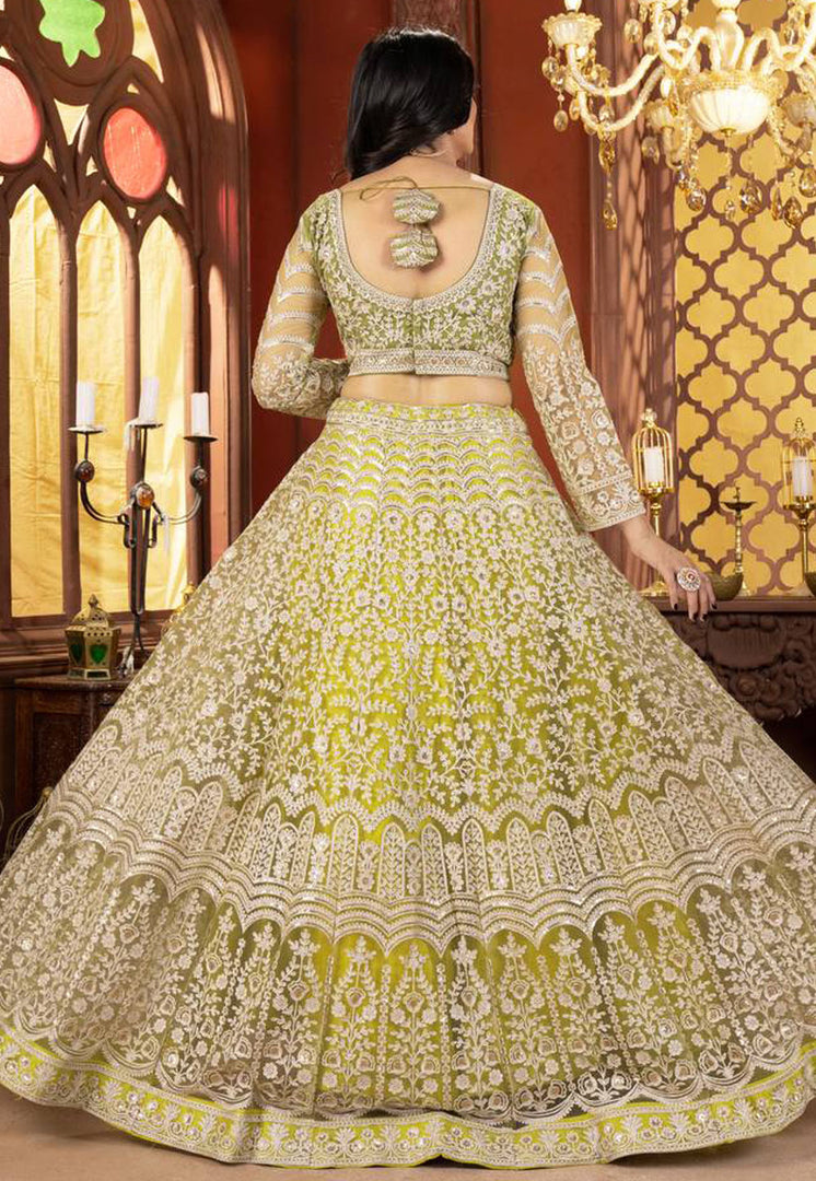Pista Green Net Lehenga Choli