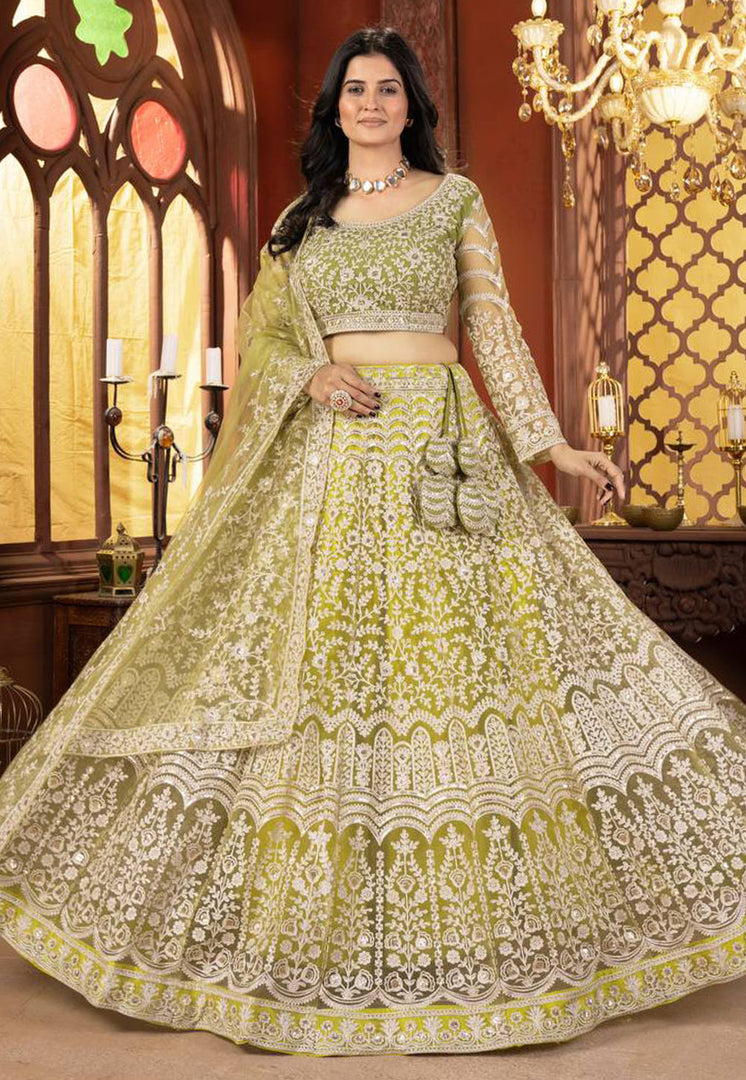 Pista Green Net Lehenga Choli