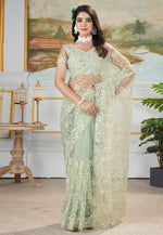 Load image into Gallery viewer, Pista Green Net Saree With Blouse
