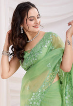 Load image into Gallery viewer, Pista Green Net Saree With Blouse
