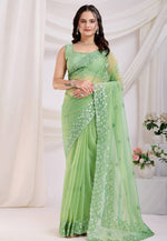 Load image into Gallery viewer, Pista Green Net Saree With Blouse
