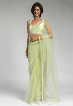 Load image into Gallery viewer, Pista Green Net Saree With Blouse
